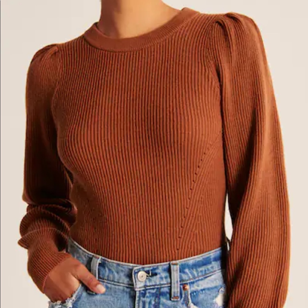 Abercrombie Ribbed Sweater with Puff Shoulders